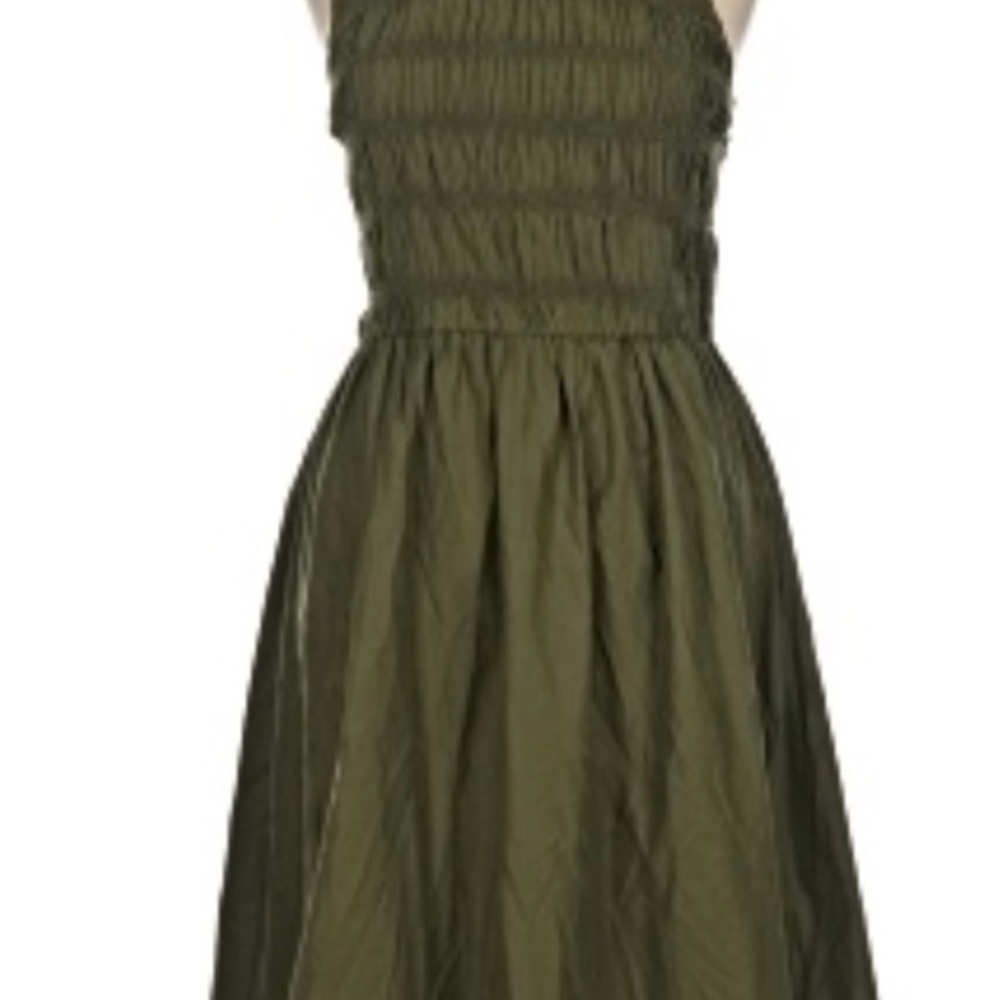 Michael Kors Olive Strapless Smocked Bodice A-Line Dress
